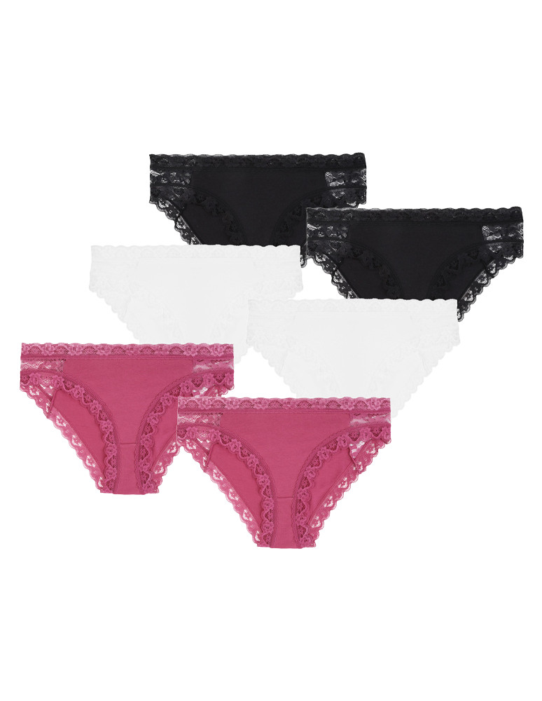 Majtki figi - Majtki figi bikini damskie bawełniane z koronką 6-pak WIELOKOLOROWY - produkt moraj.pl 1