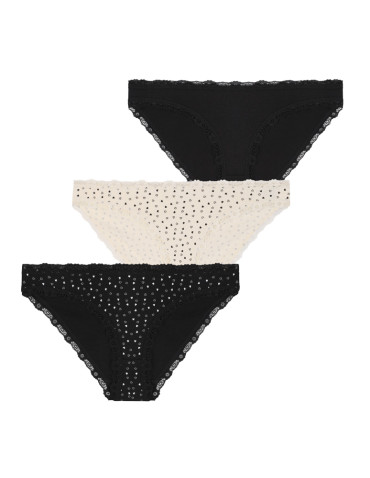 Majtki damskie figi mini bikini w serduszka z koronką 3-pak