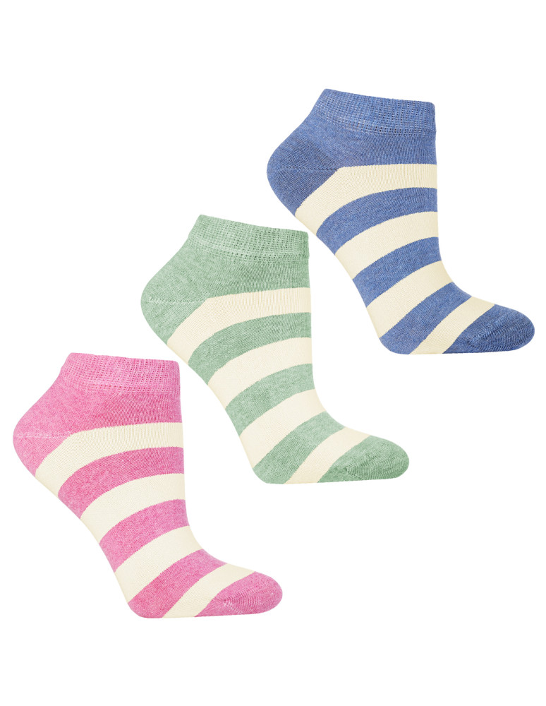 Stopki damskie - Skarpetki stopki damskie w kolorowe paski 3-pak WIELOKOLOROWY - produkt moraj.pl 1