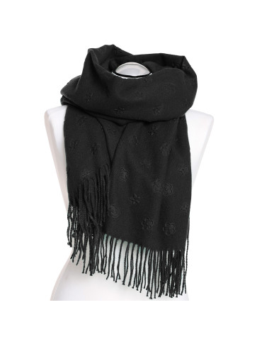 Szal damski gruby z frędzlami i drobnym kwiecistym tłoczenie