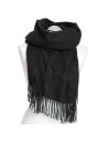Szal damski gruby z frędzlami i drobnym kwiecistym tłoczenie CZARNY