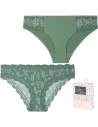 Majtki figi damskie drobny roślinny wzór z koronką 2-pak WIELOKOLOROWY