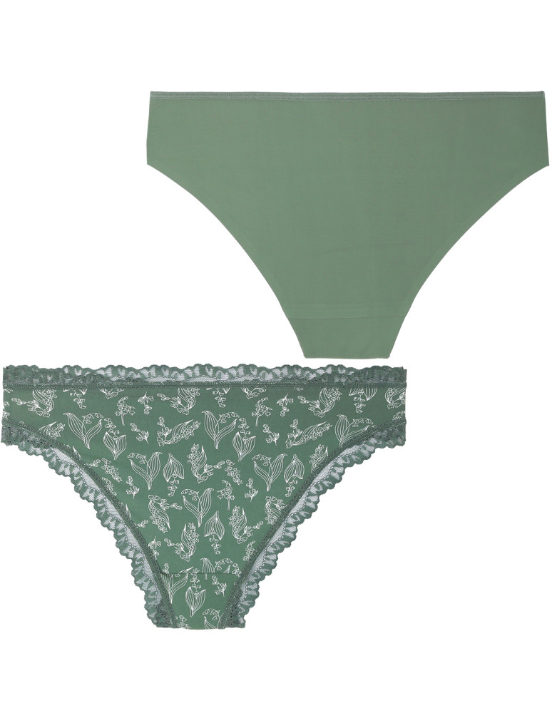 Majtki figi - Majtki figi damskie drobny roślinny wzór z koronką 2-pak WIELOKOLOROWY - produkt moraj.pl 3