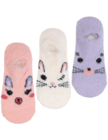 Ciepłe skarpetki niskie stopki damskie ze zwierzątkami 3-pak