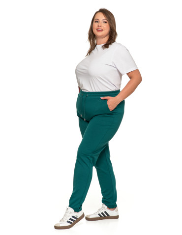 Spodnie damskie - Damskie spodnie dresowe rurki eleganckie z kieszeniami CIEMNY ZIELONY - produkt 4