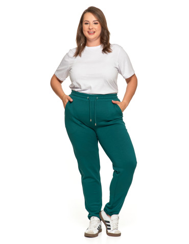 Spodnie damskie - Damskie spodnie dresowe rurki eleganckie z kieszeniami CIEMNY ZIELONY - produkt 5