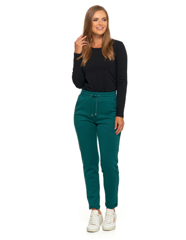 Spodnie damskie - Damskie spodnie dresowe rurki eleganckie z kieszeniami CIEMNY ZIELONY - produkt 8