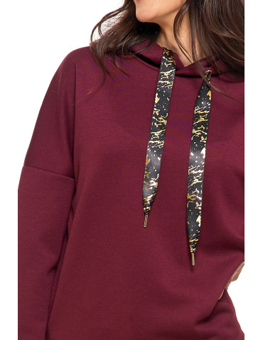 Bluzy damskie - Luźna damska bluza z kapturem ze złotym zdobieniem FIOLETOWY - produkt 3