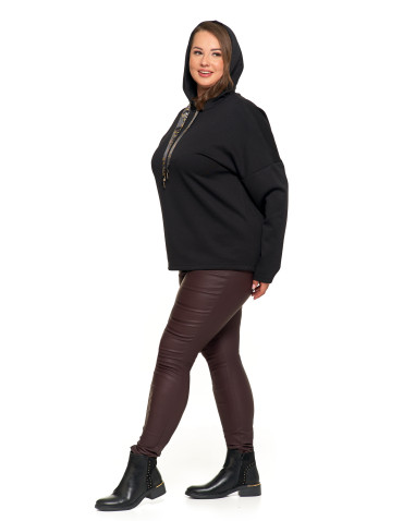 Bluzy damskie - Luźna damska bluza z kapturem ze złotym zdobieniem CZARNY - produkt 3