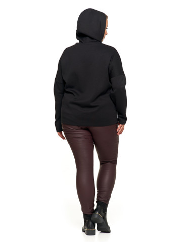 Bluzy damskie - Luźna damska bluza z kapturem ze złotym zdobieniem CZARNY - produkt 4