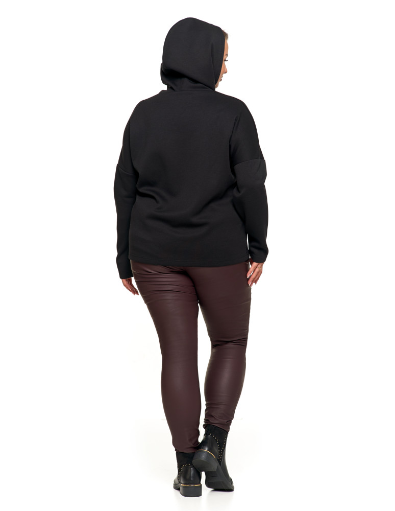 Bluzy damskie - Luźna damska bluza z kapturem ze złotym zdobieniem CZARNY - produkt moraj.pl 4