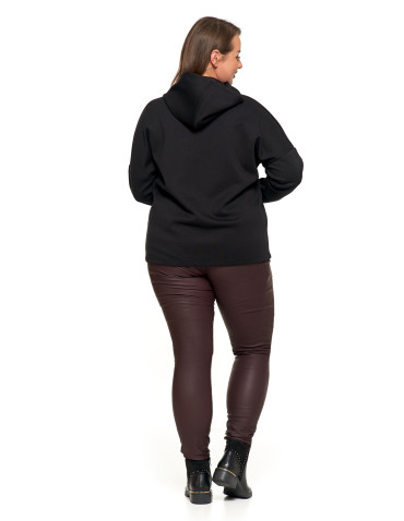 Bluzy damskie - Luźna damska bluza z kapturem ze złotym zdobieniem CZARNY - produkt 6