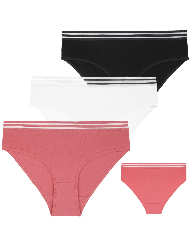 Majtki figi damskie gładkie z siateczkową gumką 3-pak WIELOKOLOROWY