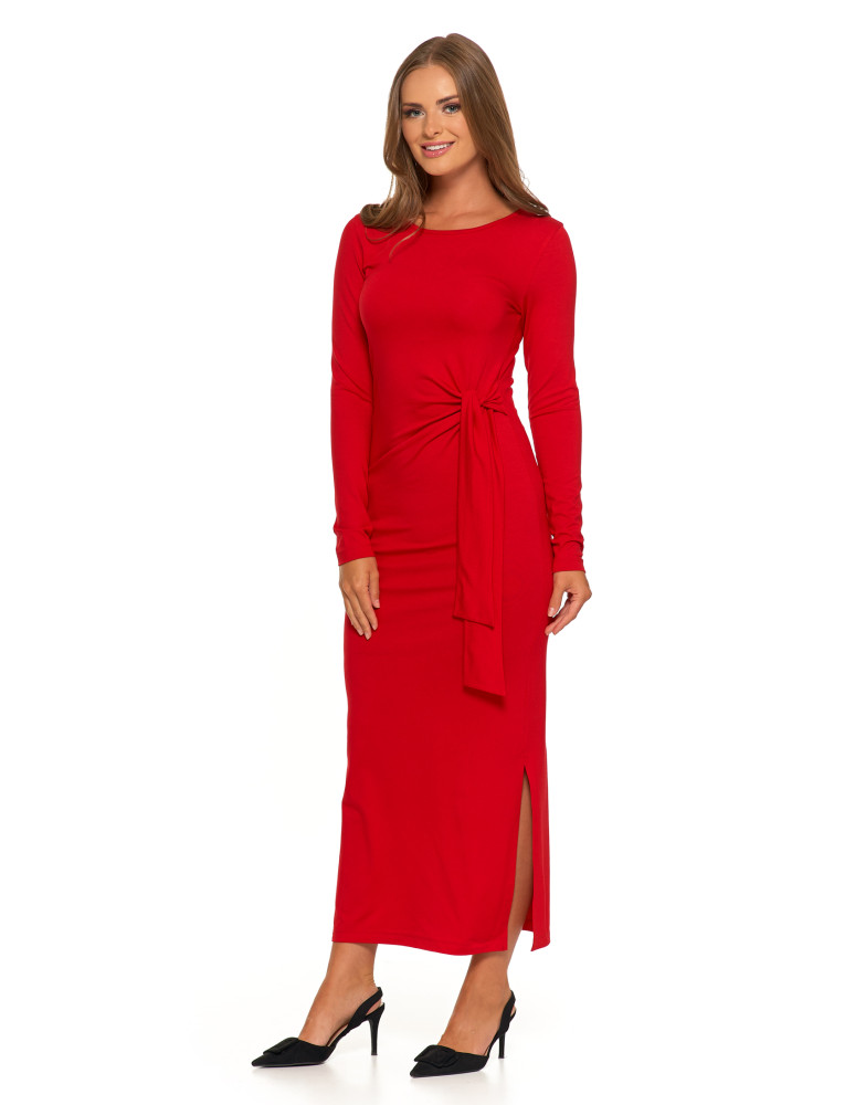 Sukienki i kombinezony - Długa sukienka damska dopasowana z rozcięciem CZERWONY - produkt moraj.pl 5