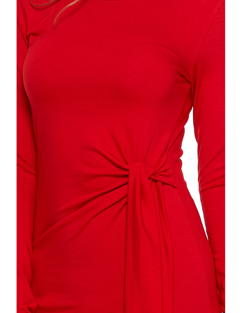 Sukienki i kombinezony - Długa sukienka damska dopasowana z rozcięciem CZERWONY - produkt moraj.pl 7