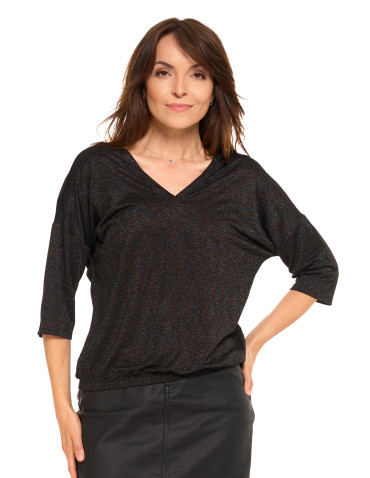 Bluzki i koszule - Damska bluzka błyszcząca o kroju bombki CZARNY - produkt 7