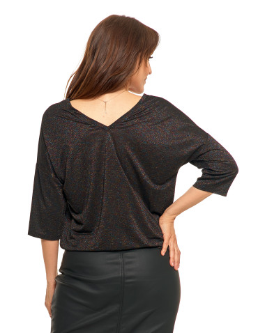 Bluzki i koszule - Damska bluzka błyszcząca o kroju bombki CZARNY - produkt 8