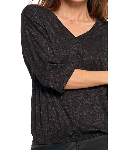 Bluzki i koszule - Damska bluzka błyszcząca o kroju bombki CZARNY - produkt 9