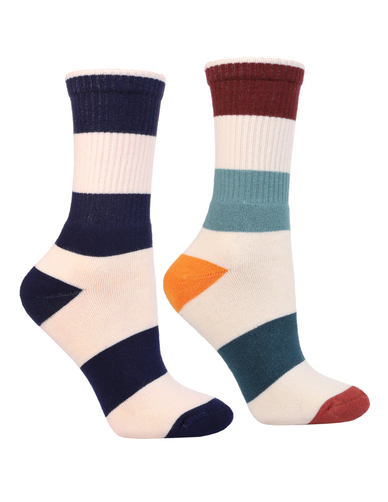 Skarpetki długie - Ciepłe skarpetki długie damskie frotte kolorowe paski 2-pak WIELOKOLOROWY - produkt moraj.pl 1