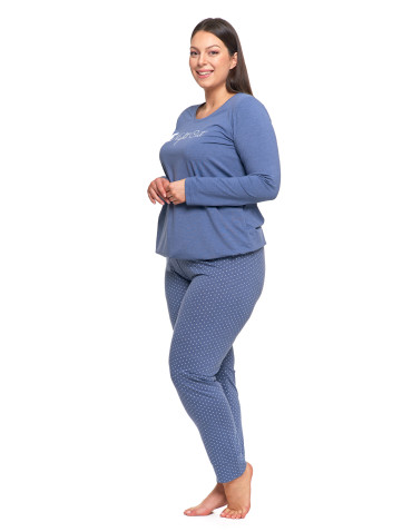 Długi rękaw - Damska piżama Plus Size z długim rękawem i wiązaną bluzką JEANS - produkt 3