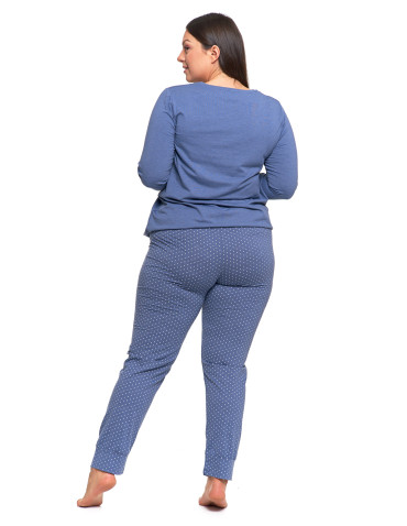 Długi rękaw - Damska piżama Plus Size z długim rękawem i wiązaną bluzką JEANS - produkt 4
