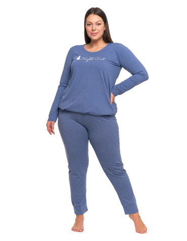 Długi rękaw - Damska piżama Plus Size z długim rękawem i wiązaną bluzką JEANS - produkt 6