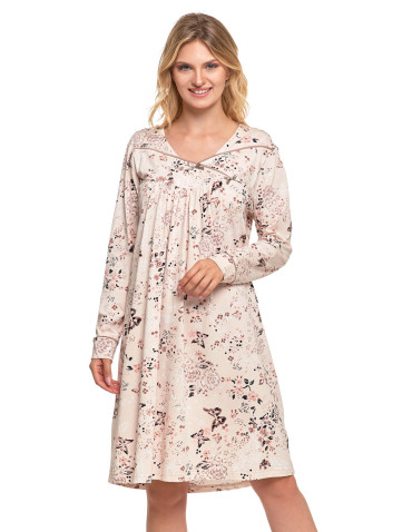 Damska koszula nocna z długim rękawem w kwiatowy wzór