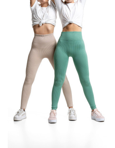 Legginsy damskie - Legginsy damskie z wysokim stanem prążkowane sportowe BEŻOWY - produkt 8