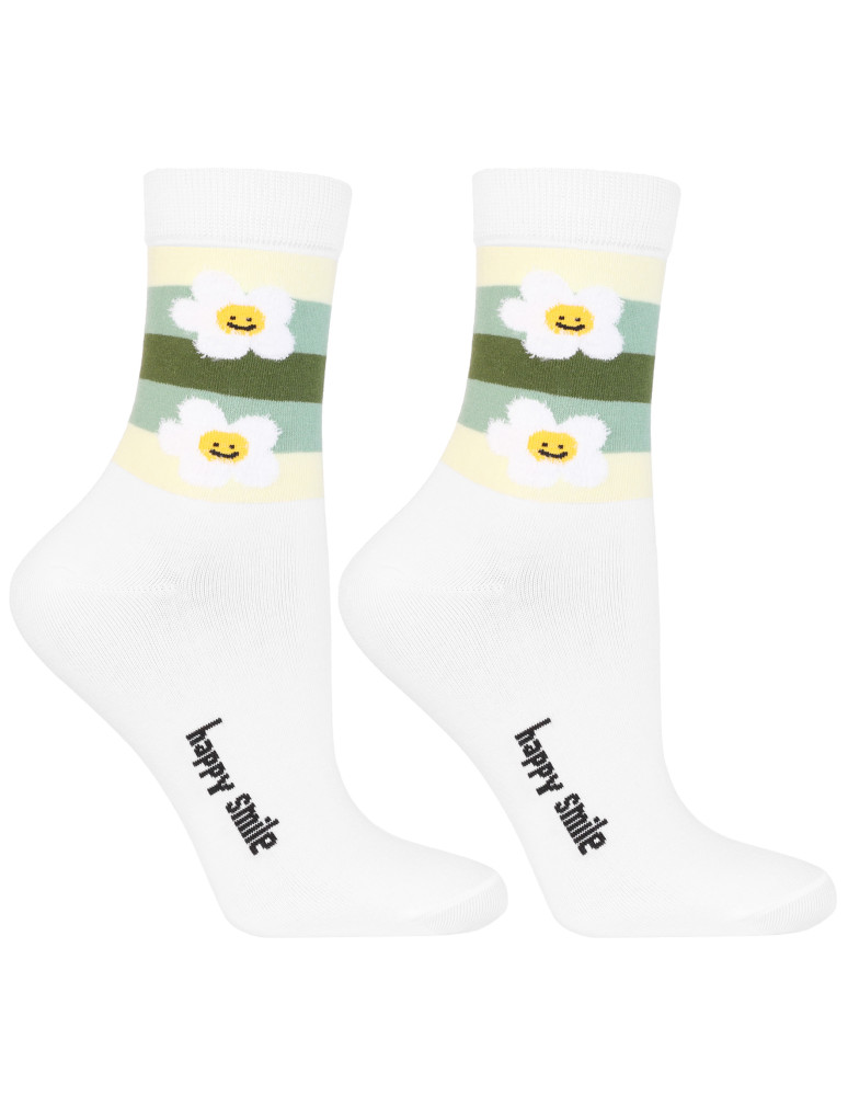 Skarpetki długie - Damskie skarpetki długie w stokrotki i paski 3-pak WIELOKOLOROWY  - produkt moraj.pl 3