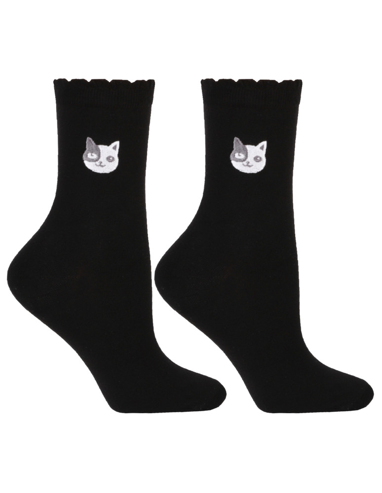 Skarpetki długie - Czarne skarpetki damskie z haftem 3-pak WIELOKOLOROWY  - produkt moraj.pl 2