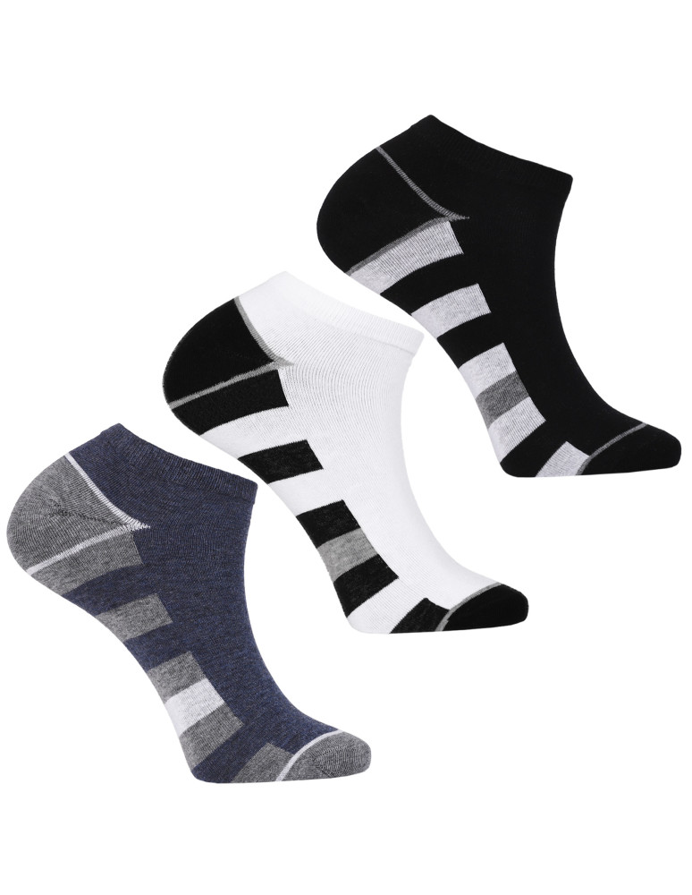 Męskie skarpetki stopki ze szerokimi paskami 3-pak WIELOKOLOROWY