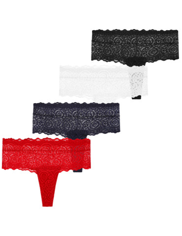 Damskie majtki brazyliany z koronkowym pasem 4-pak