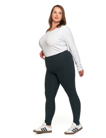 Legginsy damskie - Damskie legginsy z wysokim stanem i prążkowaną strukturą GRAFIT - produkt 8