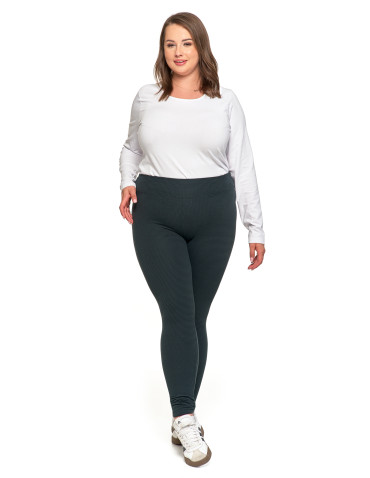 Legginsy damskie - Damskie legginsy z wysokim stanem i prążkowaną strukturą GRAFIT - produkt 9