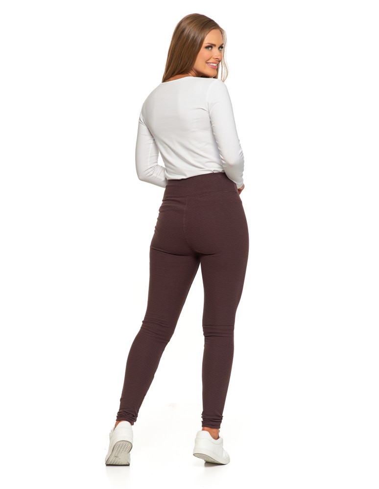 Legginsy damskie - Damskie legginsy z wysokim stanem i prążkowaną strukturą BRĄZOWY - produkt moraj.pl 2