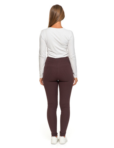 Legginsy damskie - Damskie legginsy z wysokim stanem i prążkowaną strukturą BRĄZOWY - produkt 7