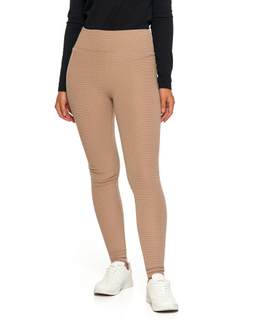 Legginsy damskie - Damskie legginsy z wysokim stanem i prążkowaną strukturą BEŻOWY - produkt 4