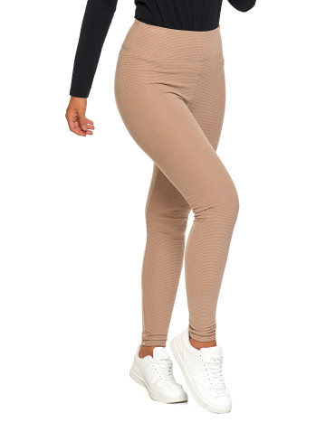 Legginsy damskie - Damskie legginsy z wysokim stanem i prążkowaną strukturą BEŻOWY - produkt 5