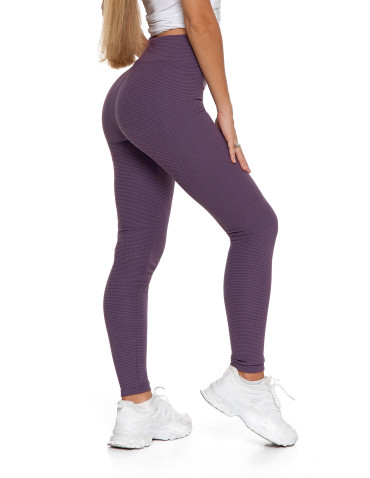 Legginsy damskie - Damskie legginsy z wysokim stanem i prążkowaną strukturą FIOLETOWY - produkt 6