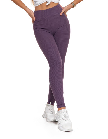 Legginsy damskie - Damskie legginsy z wysokim stanem i prążkowaną strukturą FIOLETOWY - produkt 7