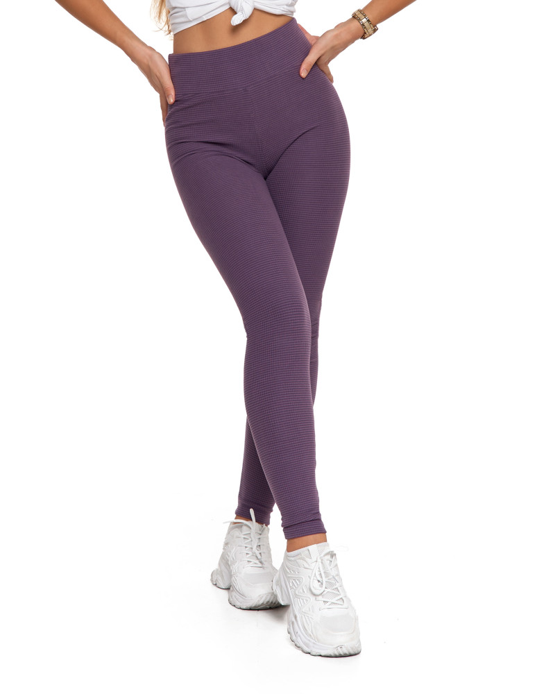Legginsy damskie - Damskie legginsy z wysokim stanem i prążkowaną strukturą FIOLETOWY - produkt moraj.pl 7