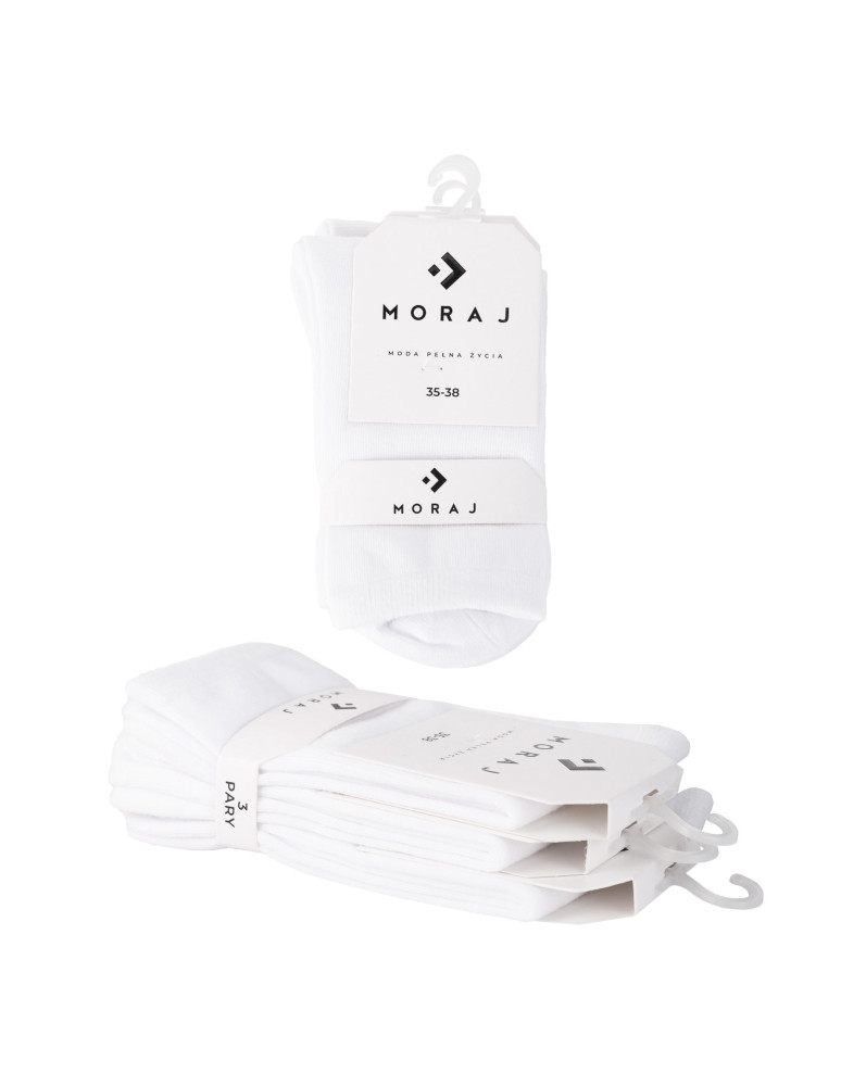 Skarpetki długie - Skarpety białe damskie długie bawełniane Basic 3-pak BIAŁY  - produkt moraj.pl 3
