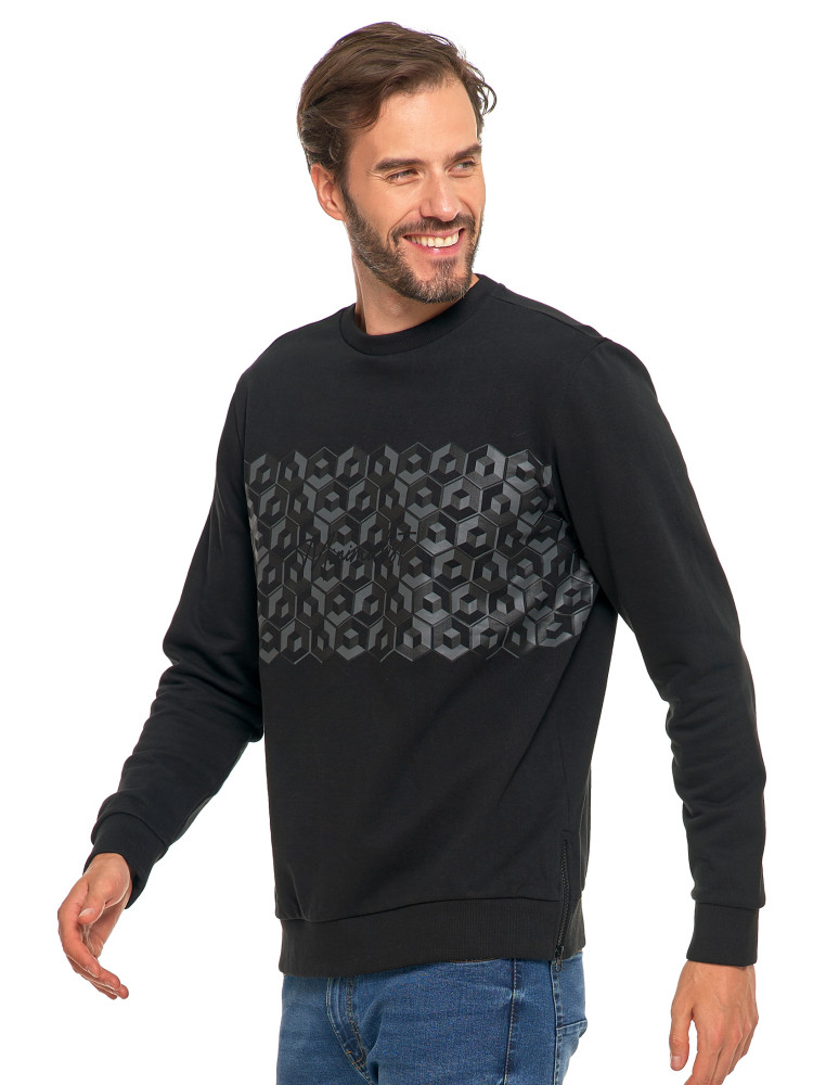 Bluzy męskie - Męska bluza bawełniana z nadrukiem bez kaptura CZARNY - produkt moraj.pl 2