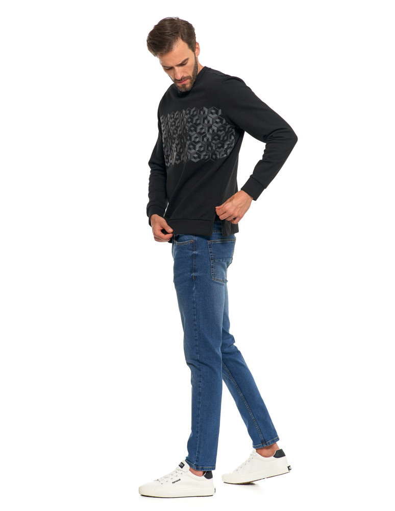 Bluzy męskie - Męska bluza bawełniana z nadrukiem bez kaptura CZARNY - produkt moraj.pl 7