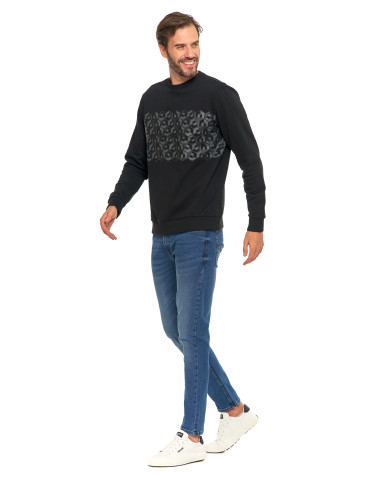 Bluzy męskie - Męska bluza bawełniana z nadrukiem bez kaptura CZARNY - produkt 9