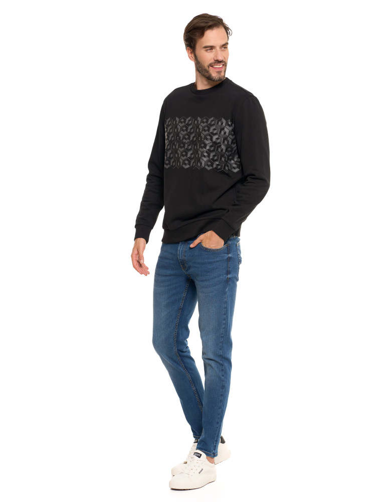 Bluzy męskie - Męska bluza bawełniana z nadrukiem bez kaptura CZARNY - produkt moraj.pl 10