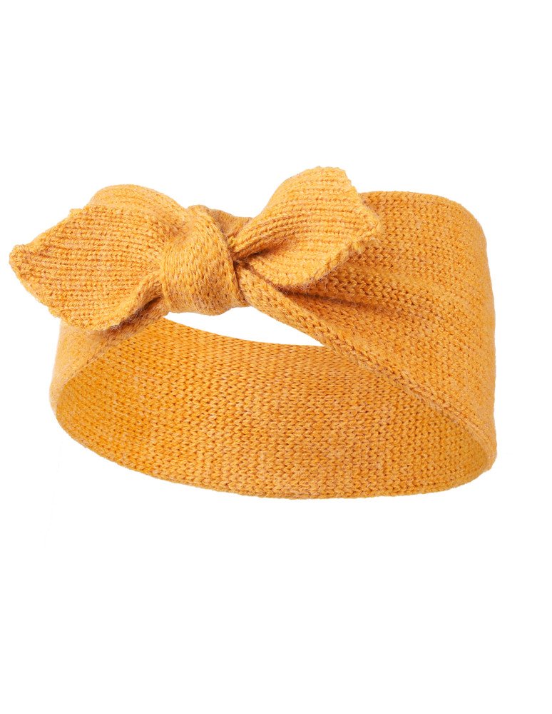 Dzianinowa opaska damska na uszy z kokardą ŻÓŁTY