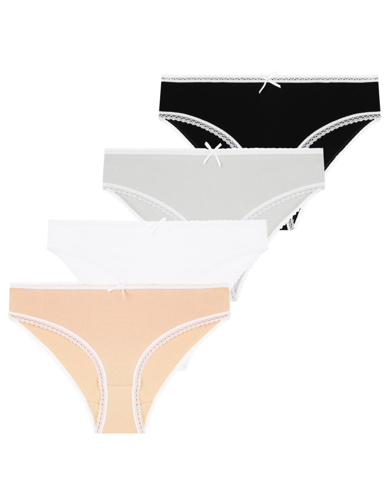 Majtki figi - Damskie majtki mini bikini z koronkowym wykończeniem 4-pak WIELOKOLOROWY - produkt moraj.pl 1