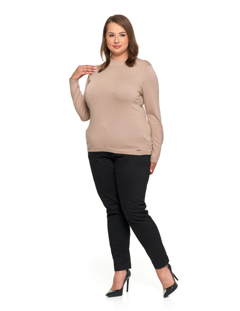 T-shirty i podkoszulki - Damski sweter półgolf z długim rękawem z wiskozą BEŻOWY  - produkt moraj.pl 4