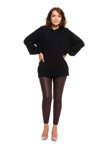 Swetry i kardigany - Damski sweter z ozdobnymi perełkami i szerokimi rękawami CZARNY - produkt 5